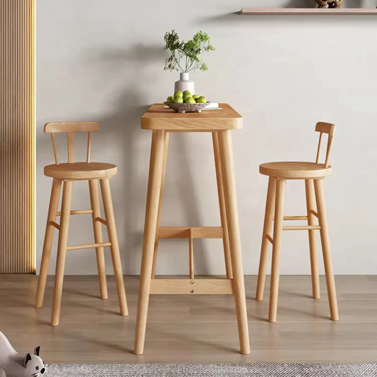 Scandinavian Wooden Bar Table with Footrest for Dining Spaces Image - 4 | homeyfad