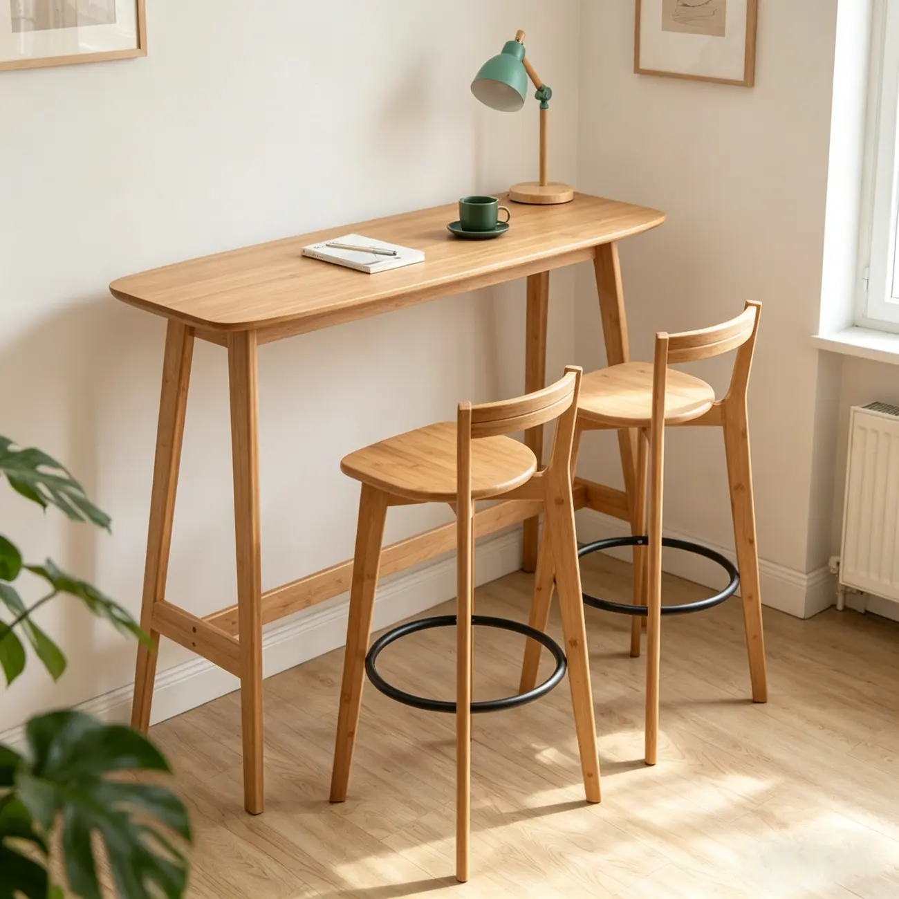 Modern Bamboo Bar Set with Footrest Stools Image - 13 | homeyfad