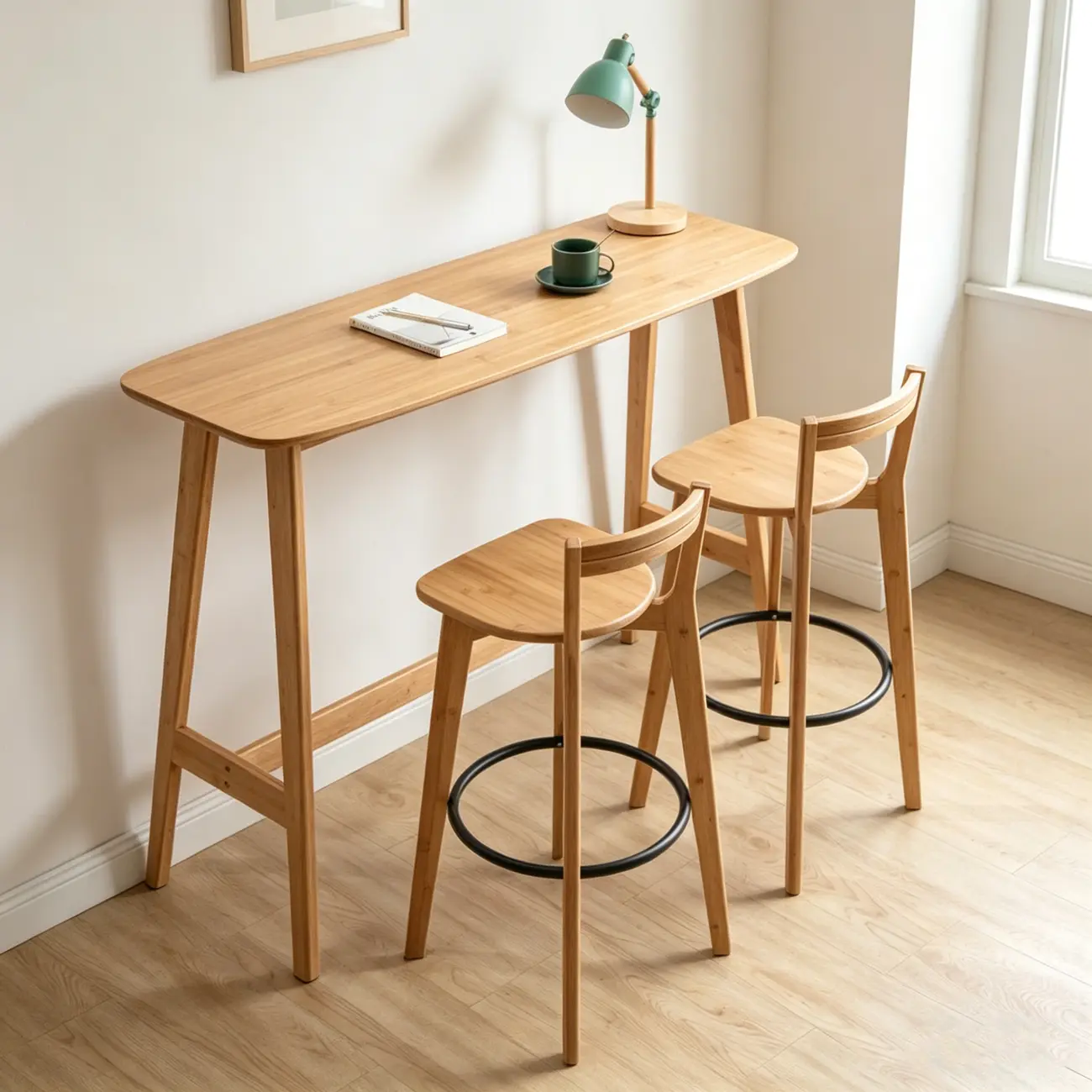 Modern Bamboo Bar Set with Footrest Stools Image - 1 | homeyfad