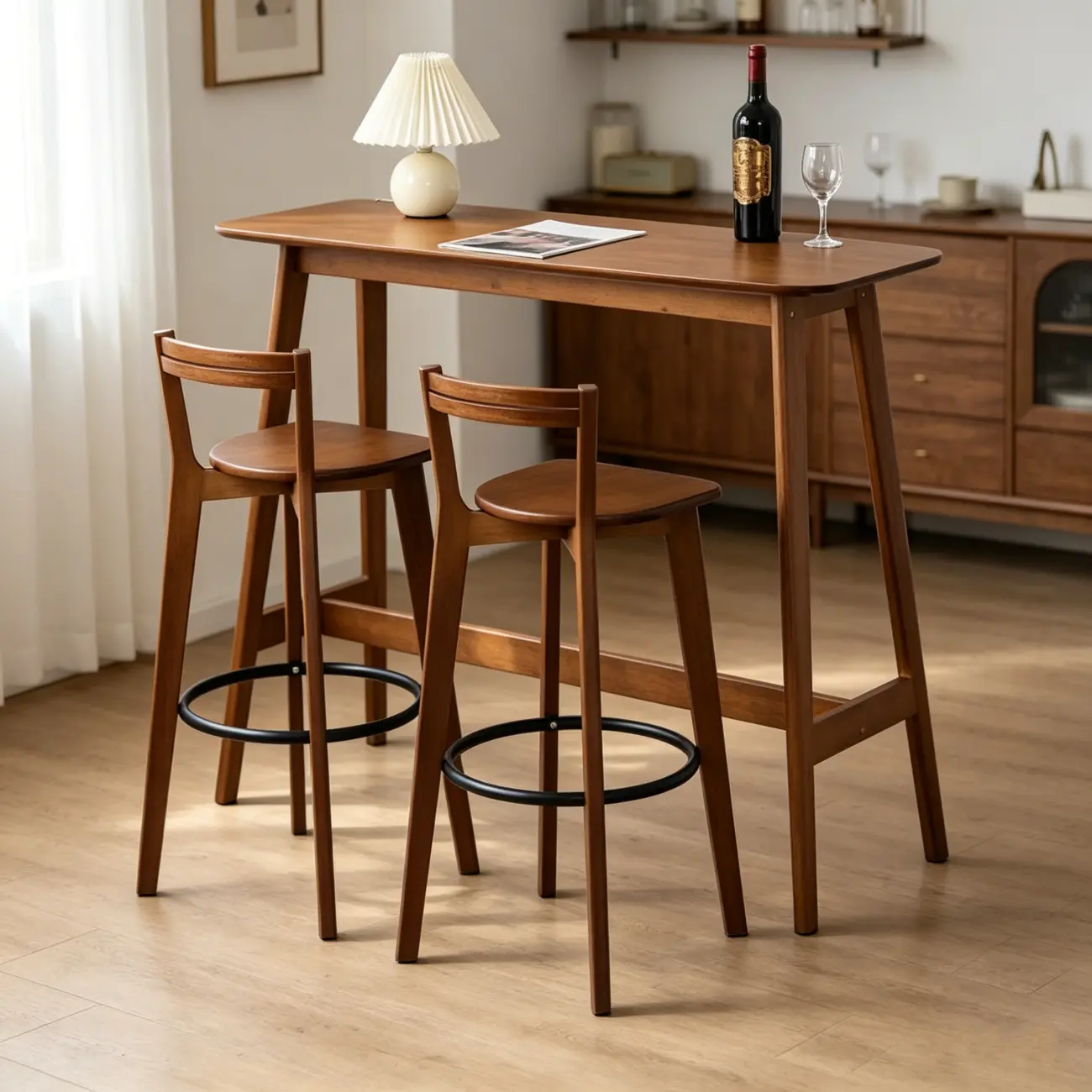 Modern Bamboo Bar Set with Footrest Stools Image - 5 | homeyfad