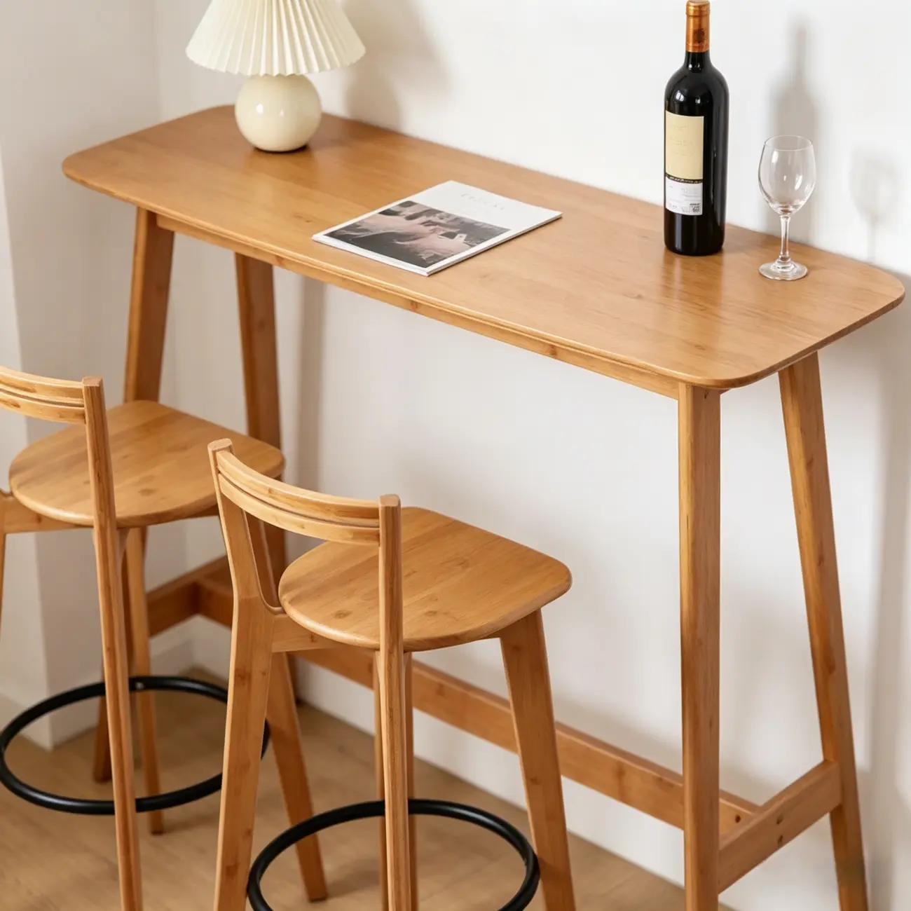Modern Bamboo Bar Set with Footrest Stools Image - 7 | homeyfad