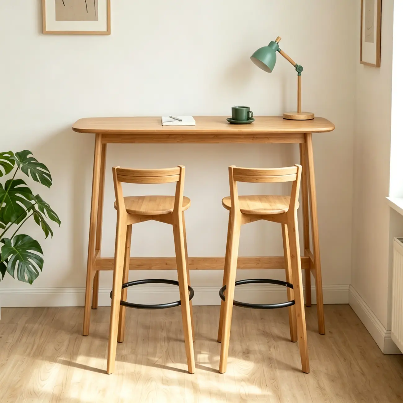 Modern Bamboo Bar Set with Footrest Stools Image - 2 | homeyfad
