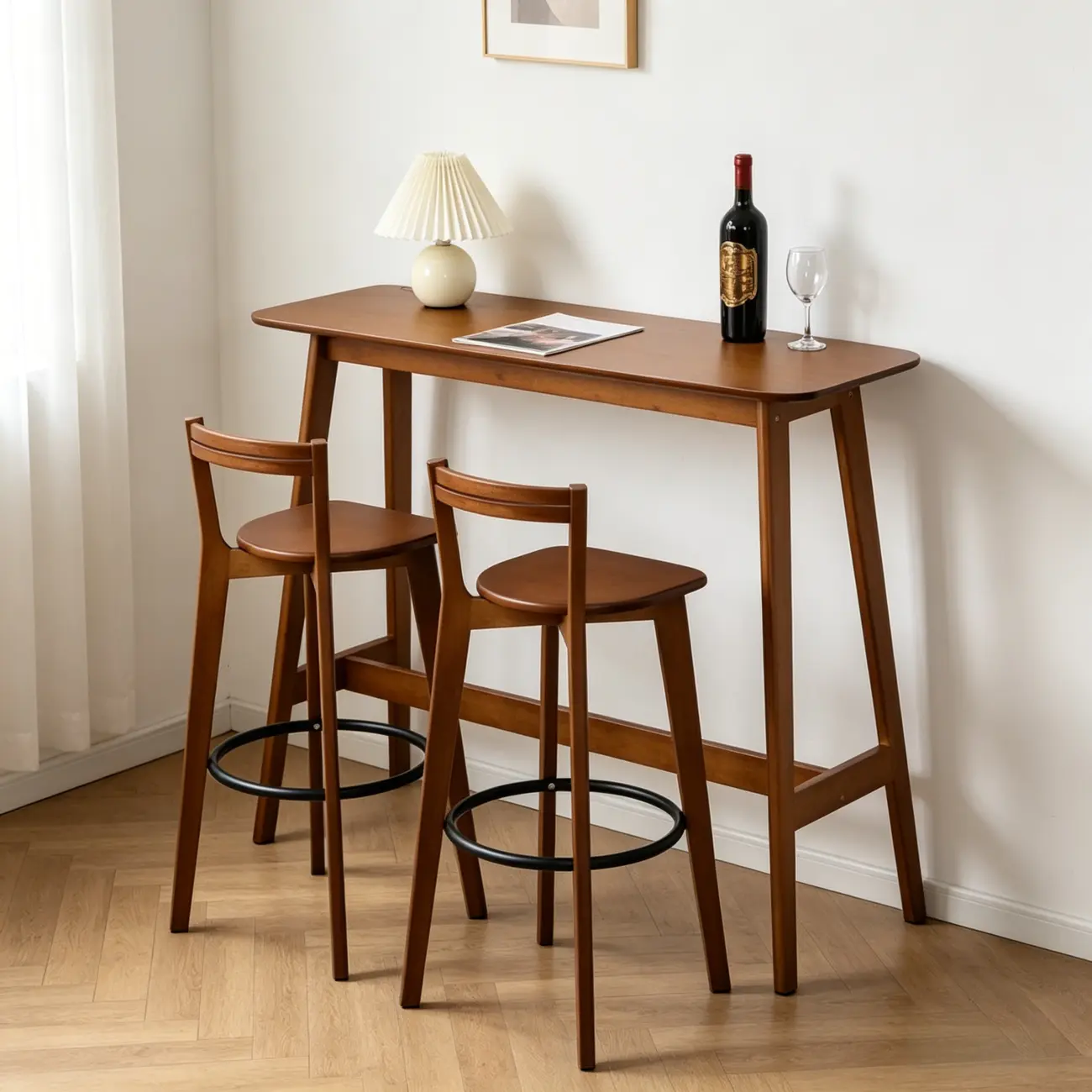Modern Bamboo Bar Set with Footrest Stools Image - 4 | homeyfad