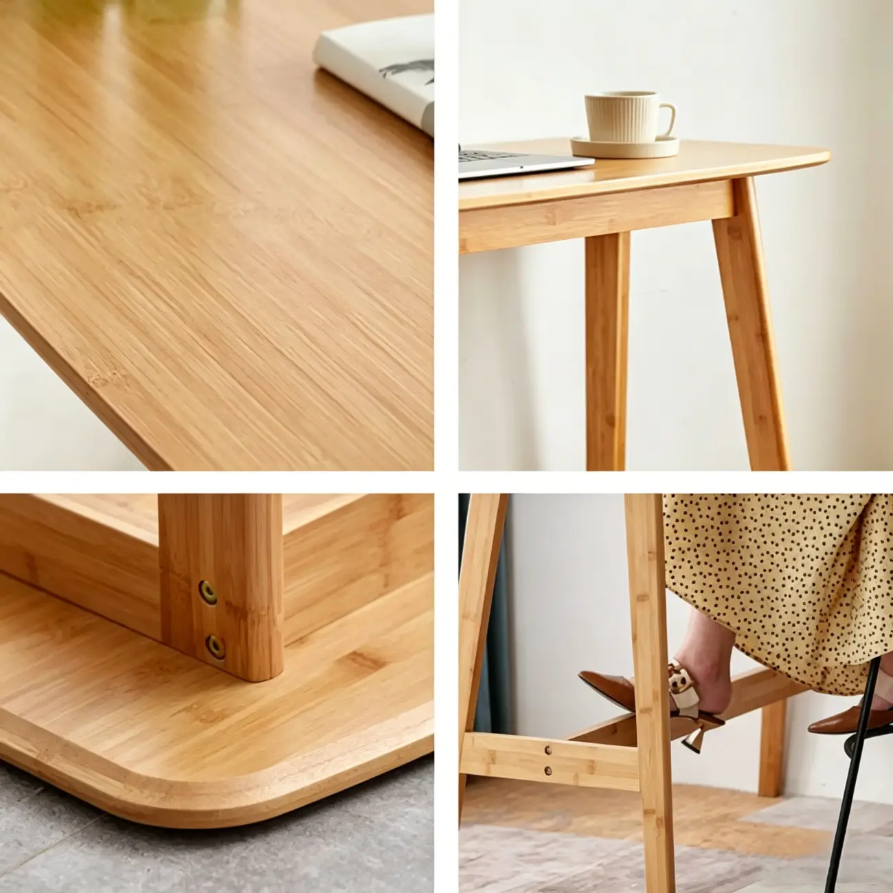 Modern Bamboo Bar Set with Footrest Stools Image - 11 | homeyfad