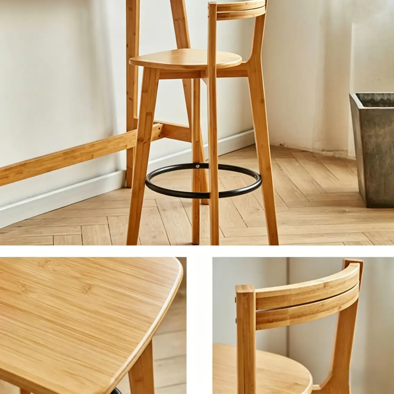Modern Bamboo Bar Set with Footrest Stools Image - 12 | homeyfad