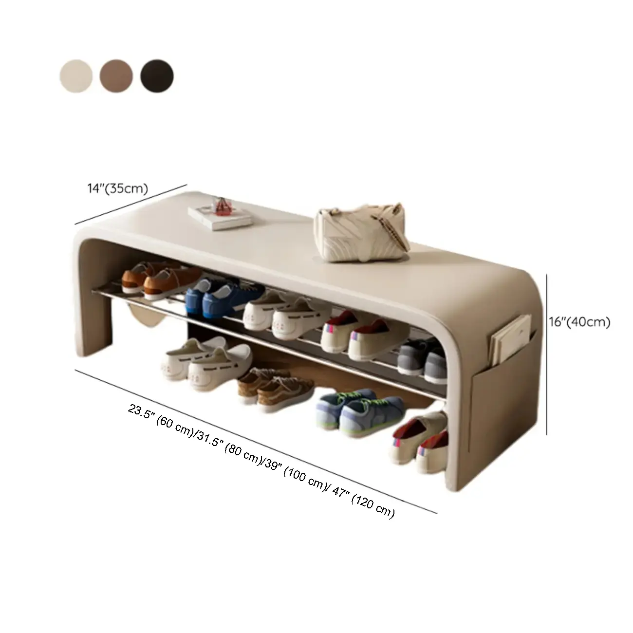 Arched Faux Leather Cushioned Storage Entryway Bench #size | homeyfad