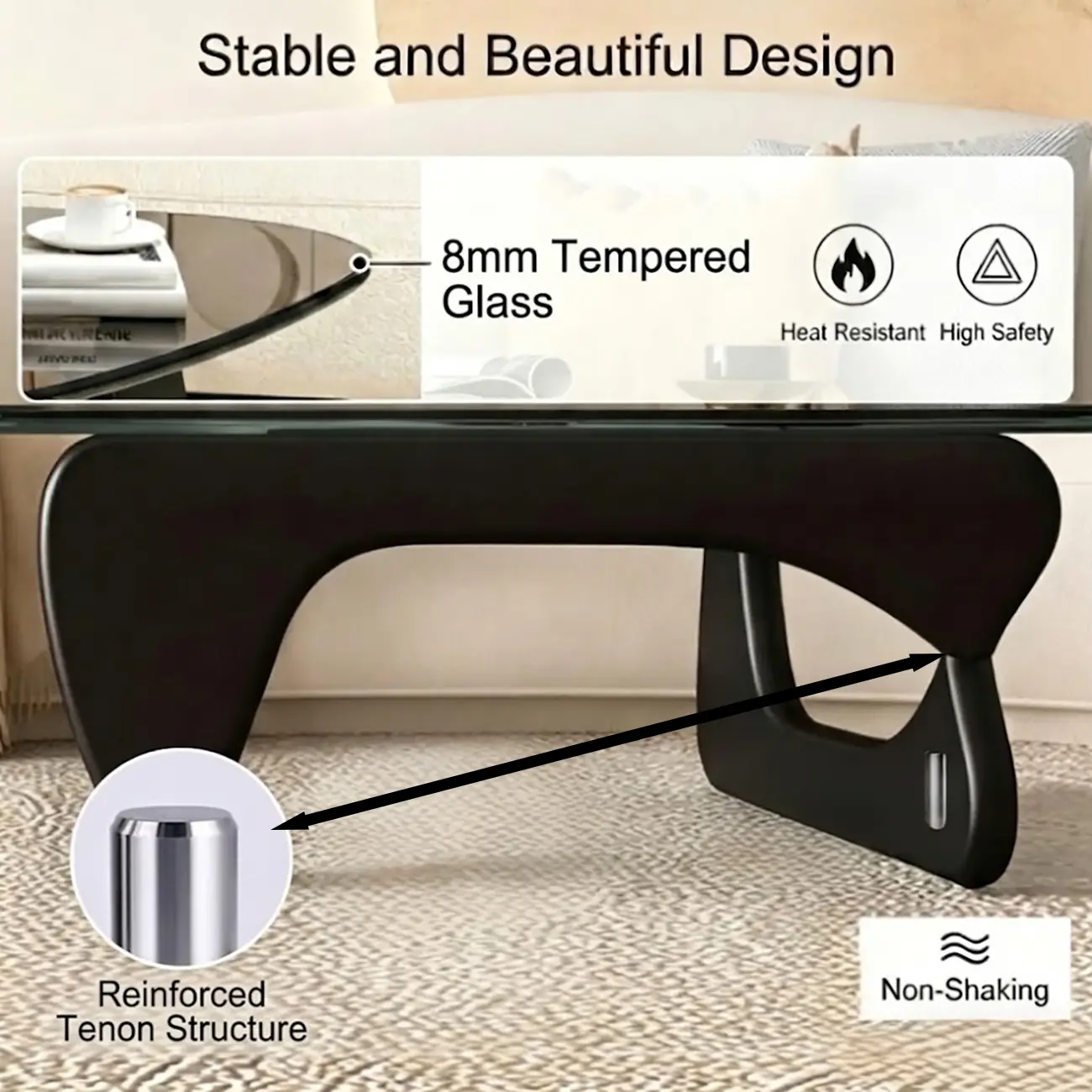 Nordic Free Form Glass Top Coffee Table in Abstract Base Image - 5 | homeyfad