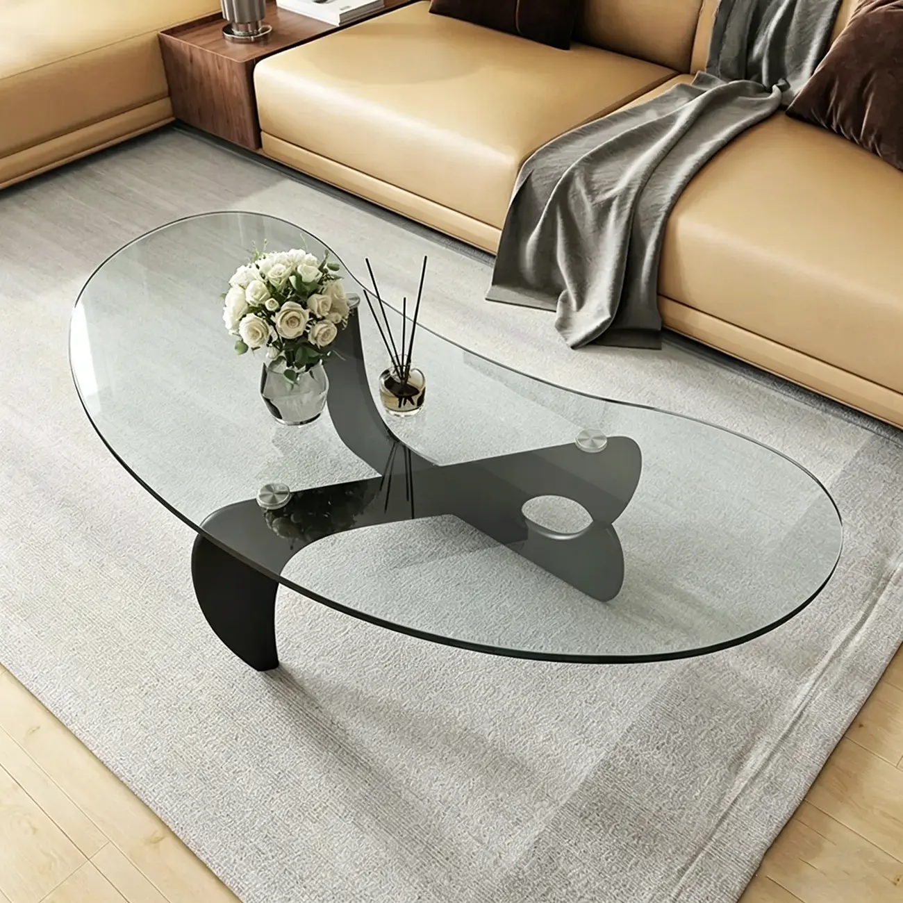 Nordic Free Form Glass Top Coffee Table in Abstract Base Image - 1 | homeyfad