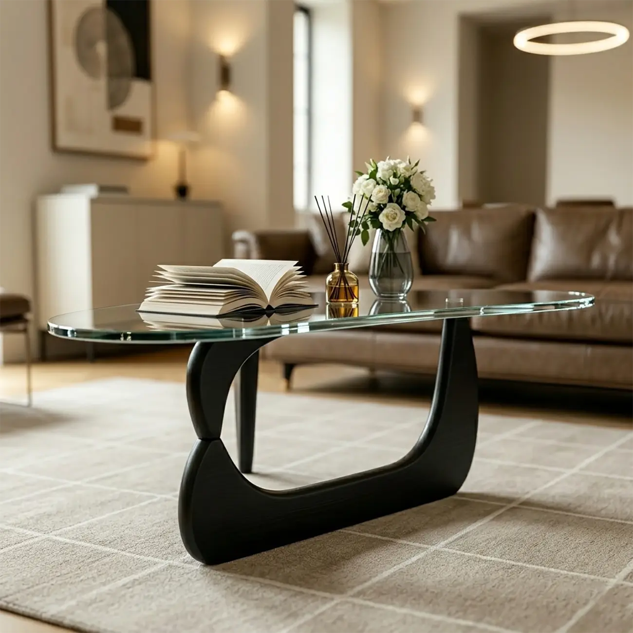 Nordic Free Form Glass Top Coffee Table in Abstract Base Image - 2 | homeyfad