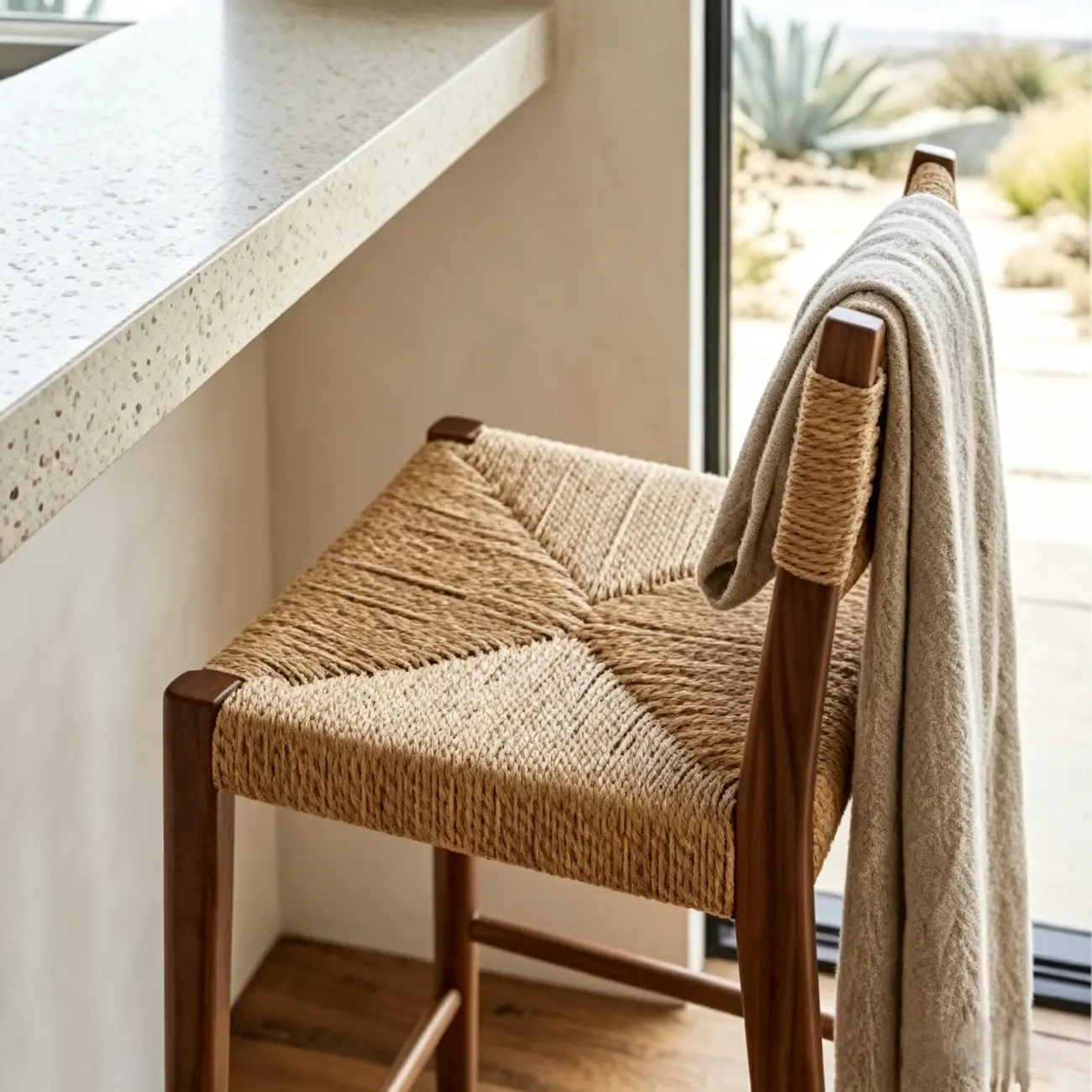 Natural Wood Woven Seat Low Back Bar Stools Image - 10 | homeyfad