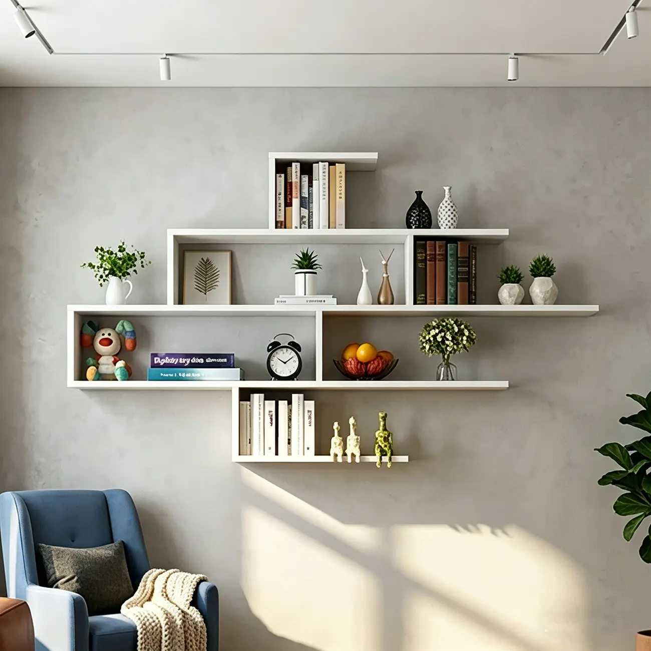 Minimalist Black Wood Geometric Wall-mounted Bookshelf Image - 2 | homeyfad