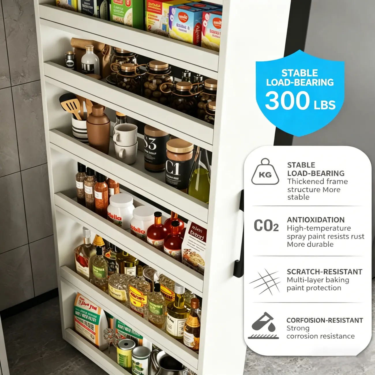 Modern Slim Kitchen Rolling Storage Cart with Open Shelves Image - 6 | homeyfad