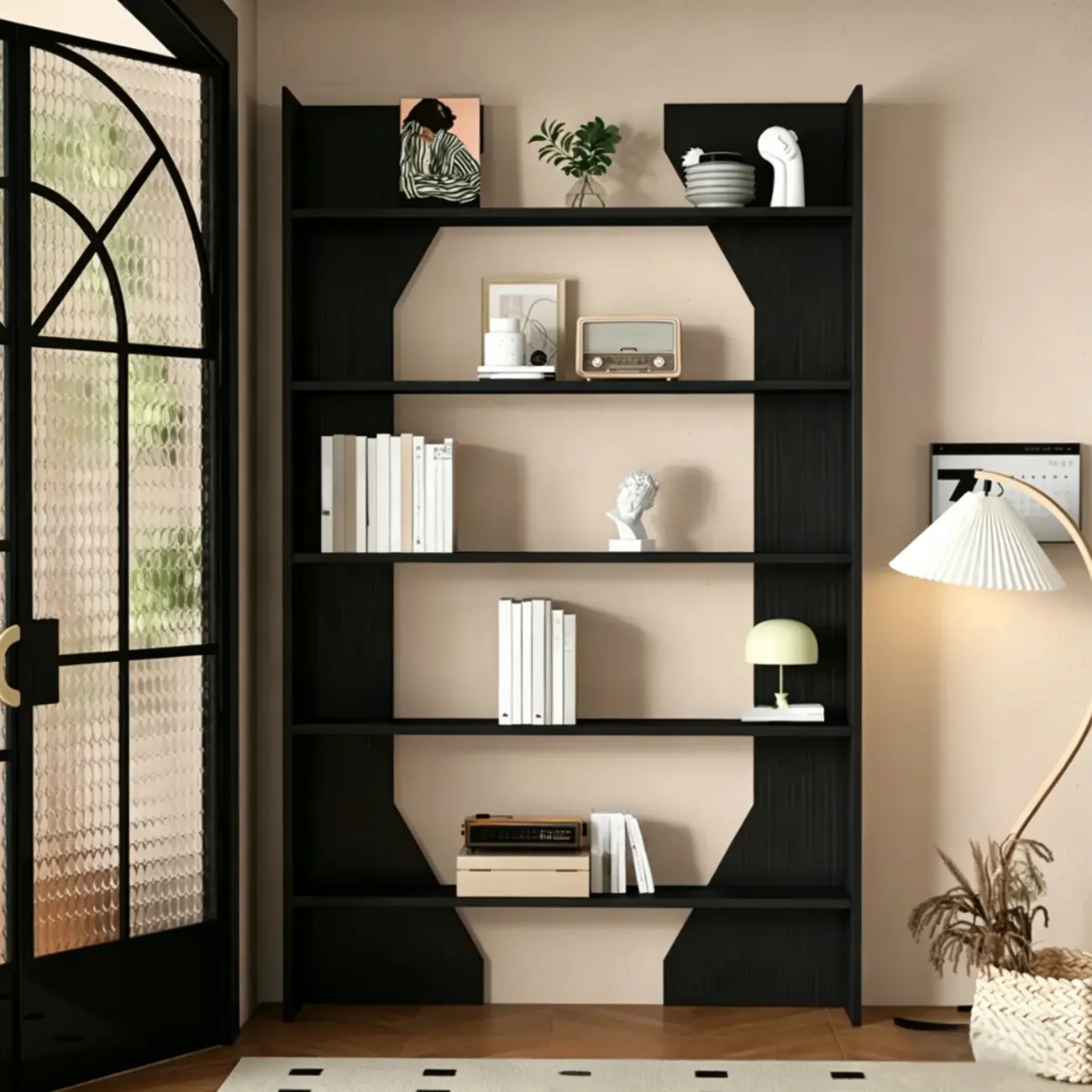 Simple Black Wood 5-Shelf Open Rectangle Bookcase Image - 6 | homeyfad