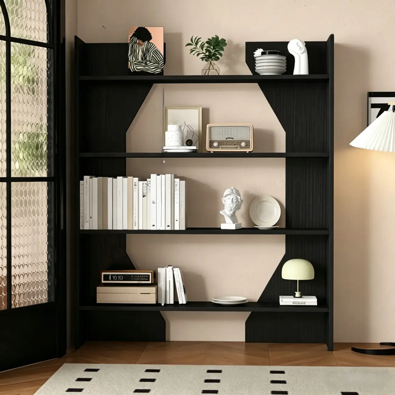 Simple Black Wood 5-Shelf Open Rectangle Bookcase Image - 10 | homeyfad