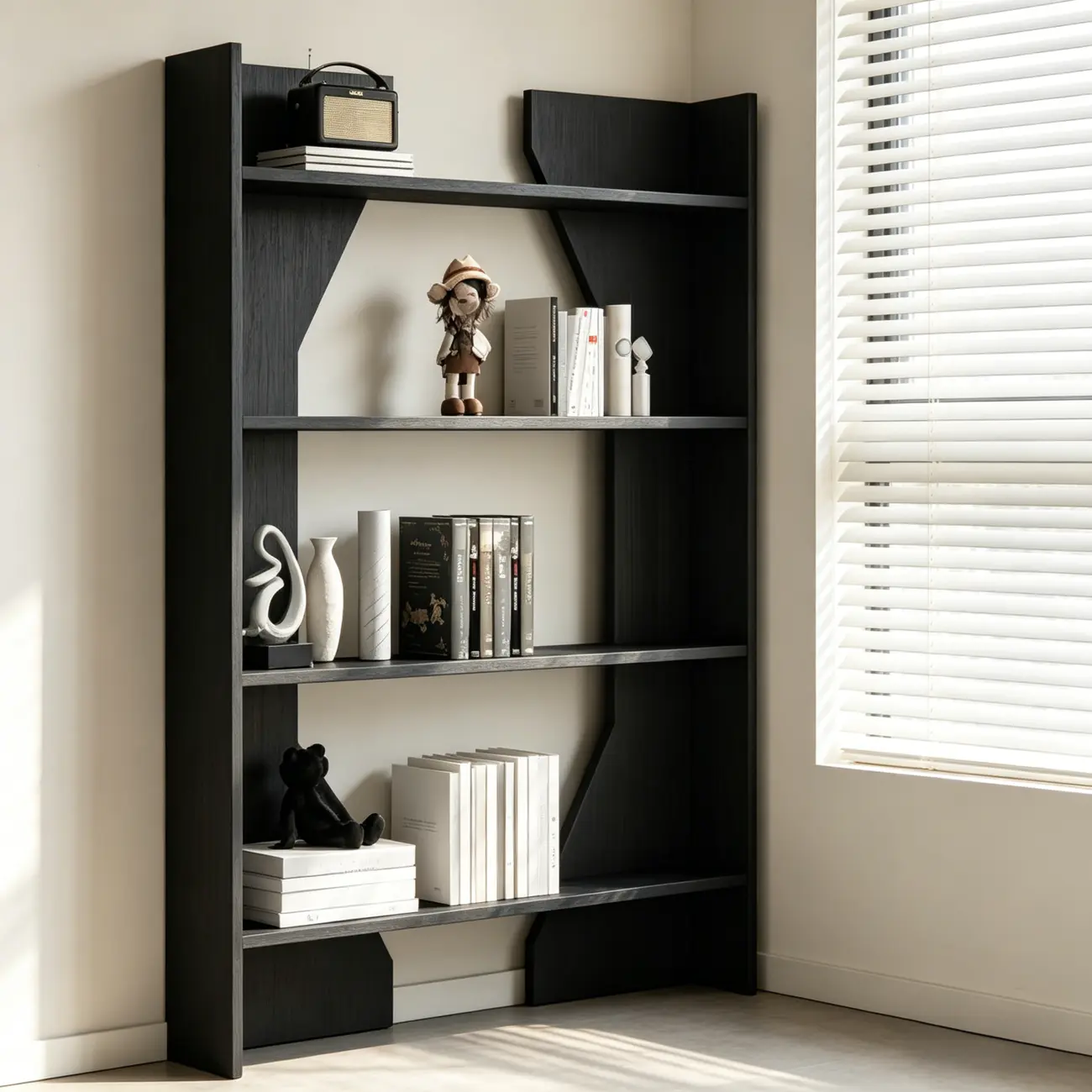 Simple Black Wood 5-Shelf Open Rectangle Bookcase Image - 2 | homeyfad