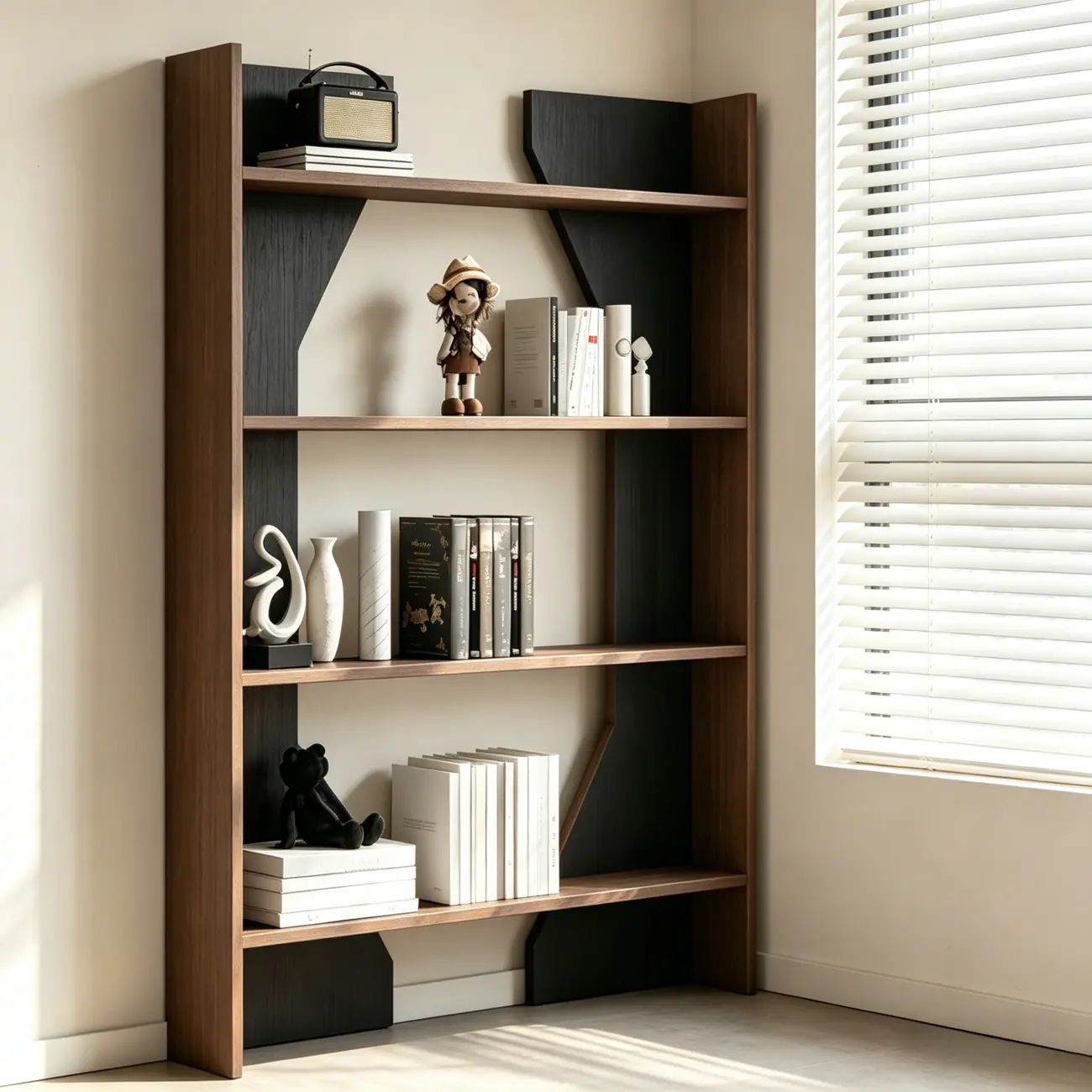 Simple Black Wood 5-Shelf Open Rectangle Bookcase Image - 3 | homeyfad
