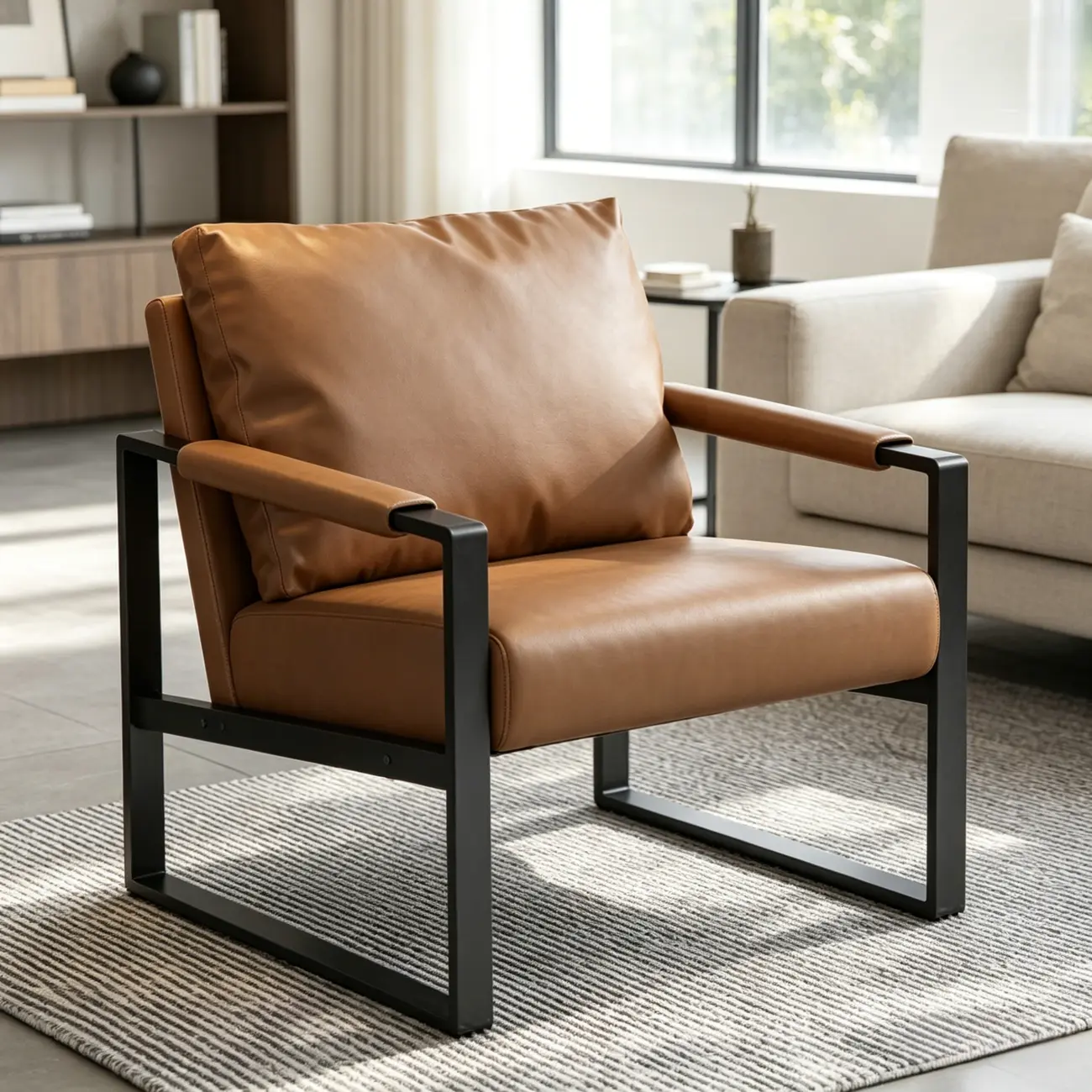 Orange Modern Pillow Back Sled Base Arm Chair Image - 2 | homeyfad