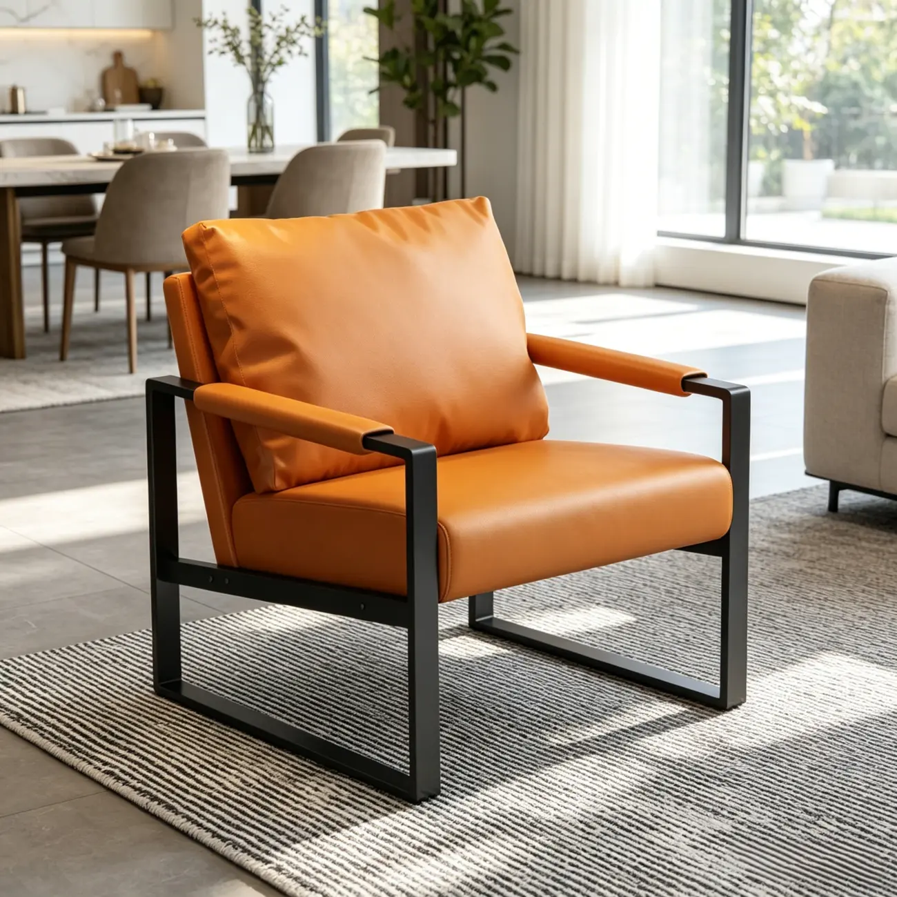 Orange Modern Pillow Back Sled Base Arm Chair Image - 1 | homeyfad