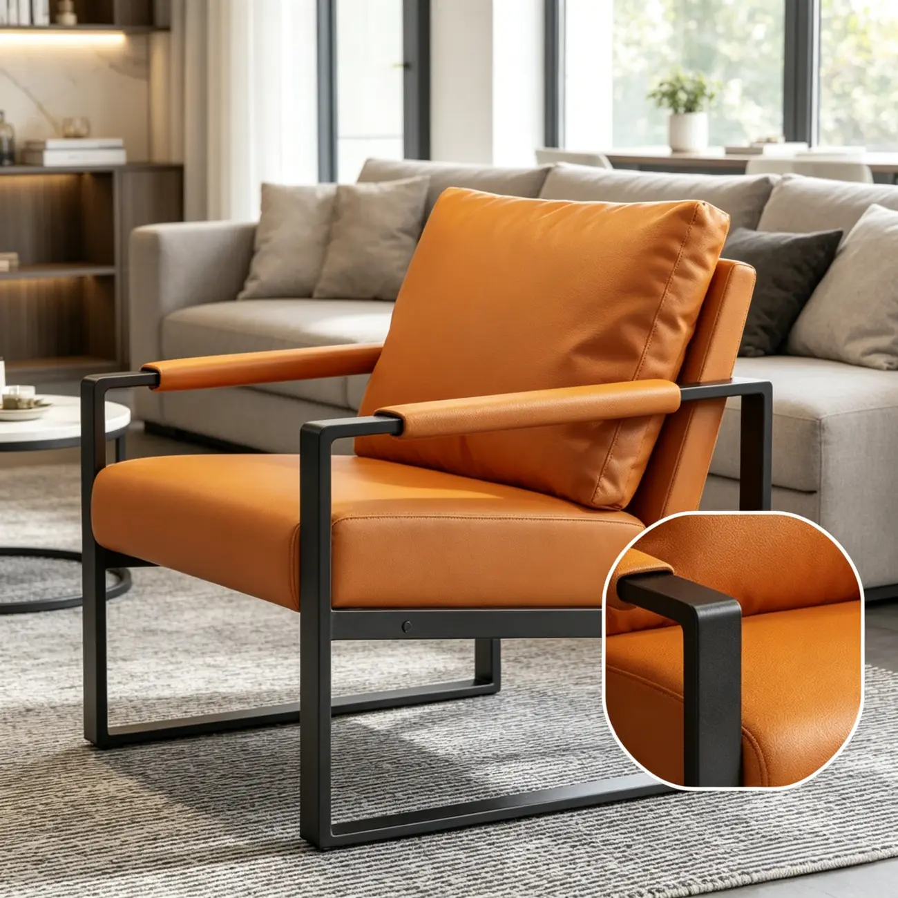 Orange Modern Pillow Back Sled Base Arm Chair Image - 19 | homeyfad