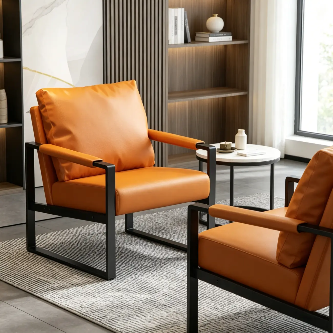 Orange Modern Pillow Back Sled Base Arm Chair Image - 18 | homeyfad