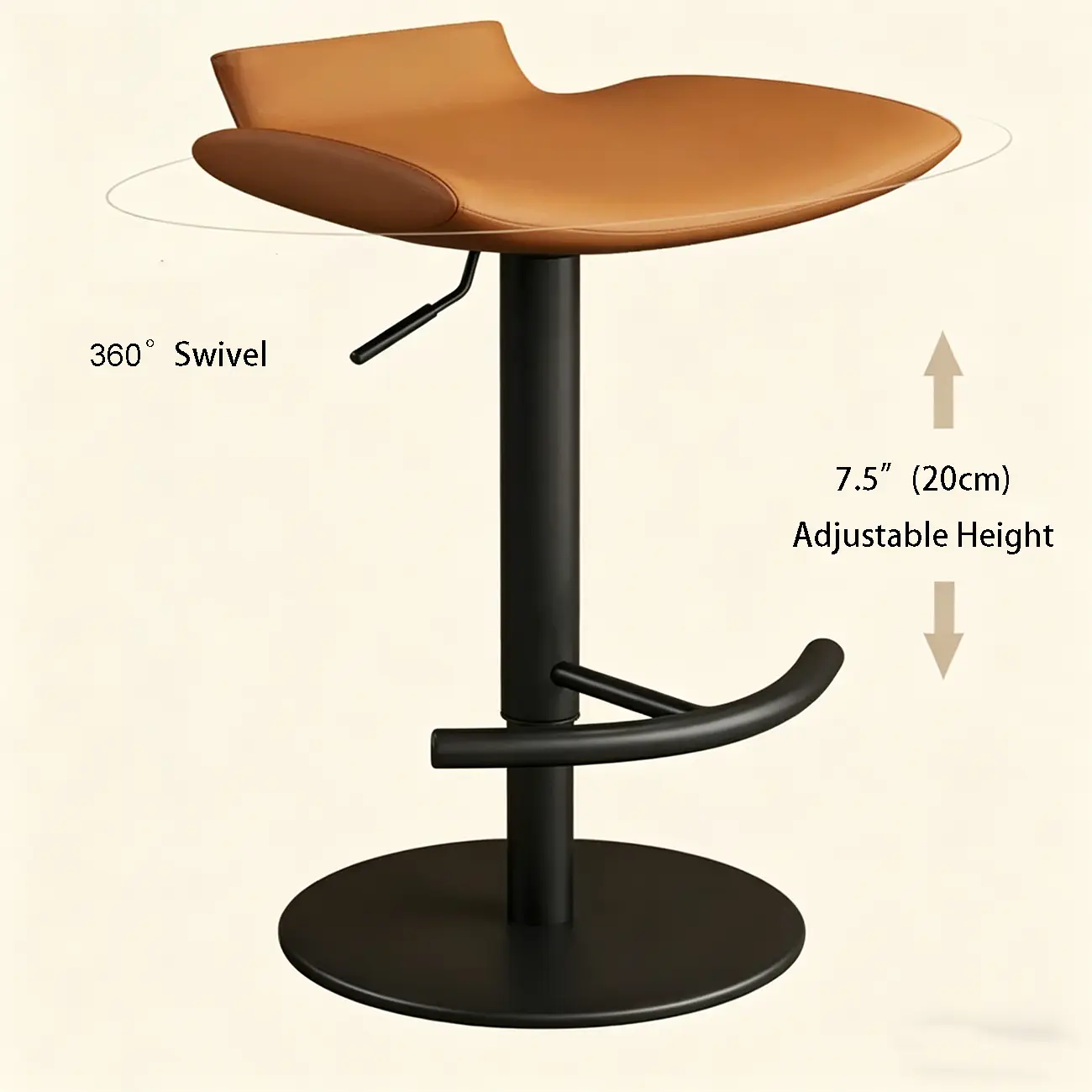 Adjustable Modern Faux Leather Swivel Bar Stools With Footrest Image - 4 | homeyfad