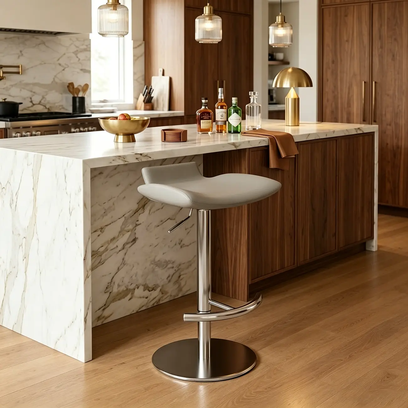 Adjustable Modern Faux Leather Swivel Bar Stools With Footrest Image - 1 | homeyfad