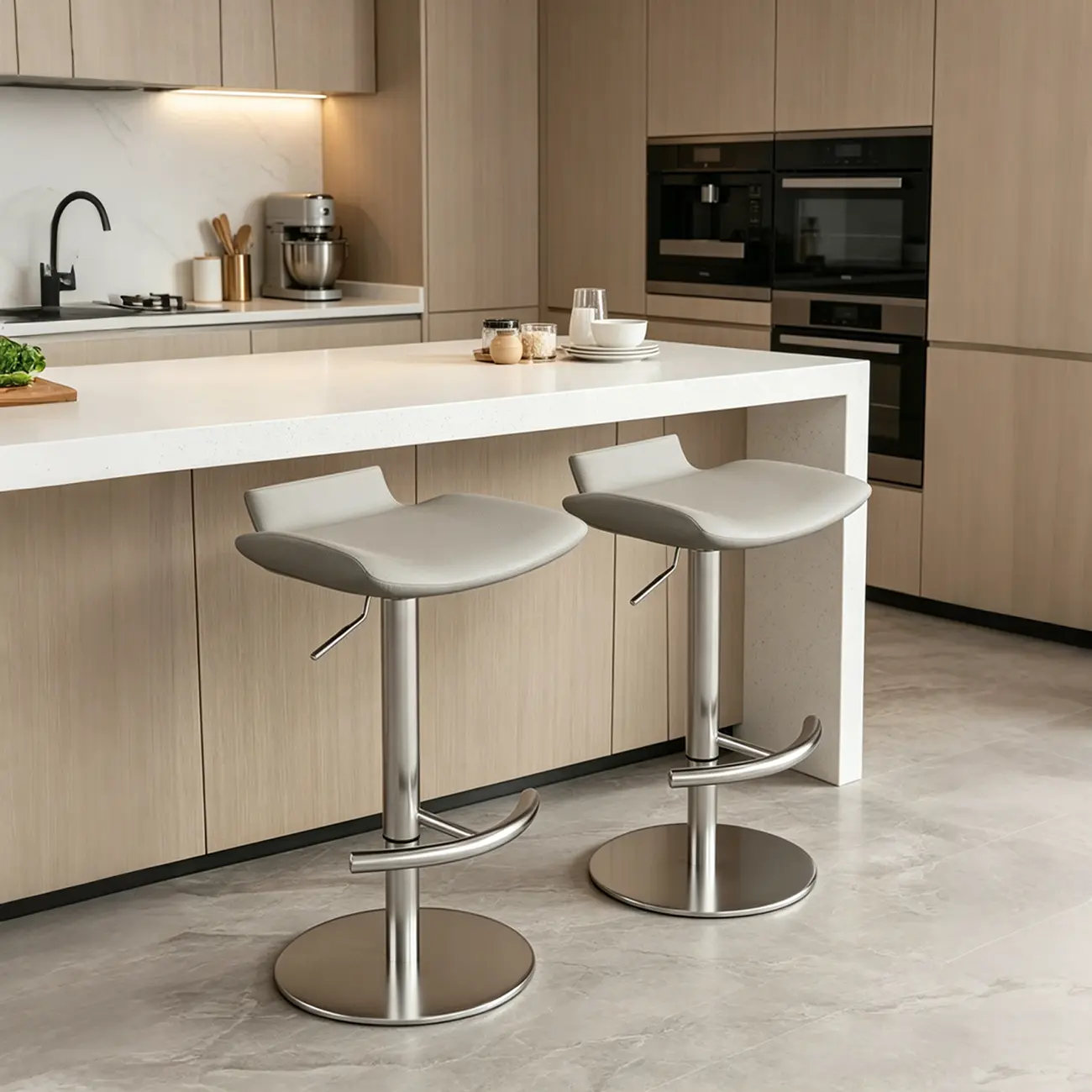 Adjustable Modern Faux Leather Swivel Bar Stools With Footrest Image - 2 | homeyfad