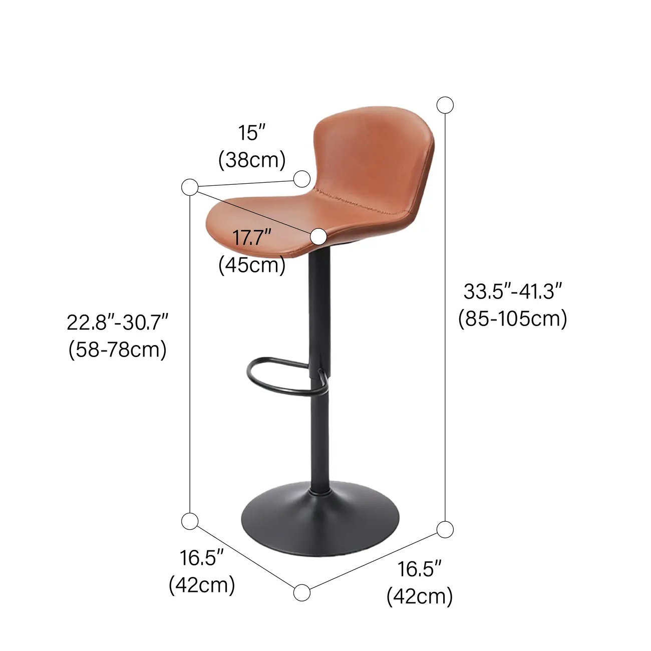 Industrial Waterproof Pu Leather Adjustable Swivel Bar Stool #size | homeyfad