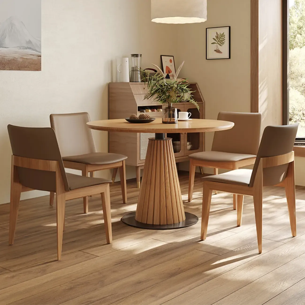 Modern Light Wood Round Dining Table Image - 1