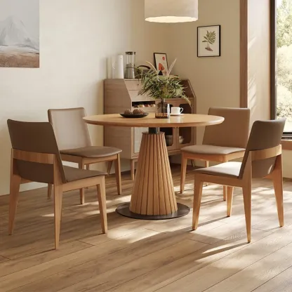 Modern Light Wood Round Dining Table Image - 1