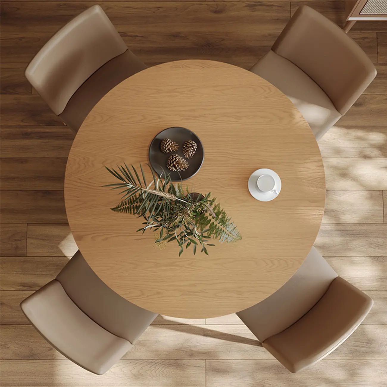 Modern Light Wood Round Dining Table Image - 3 | homeyfad