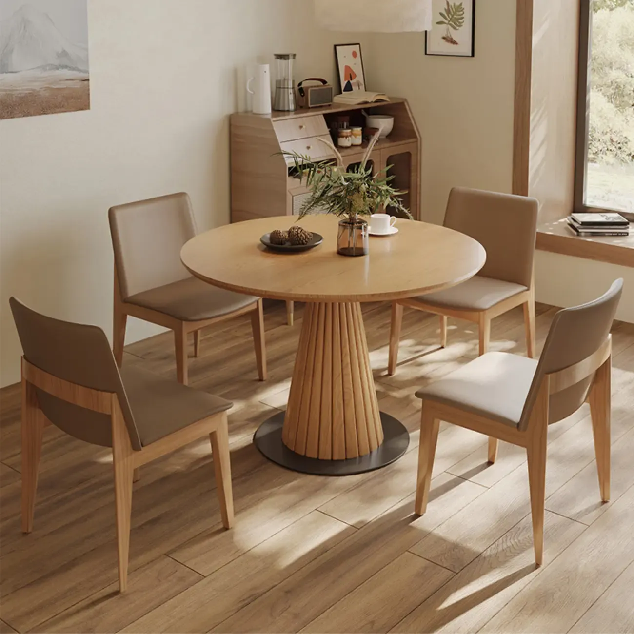 Modern Light Wood Round Dining Table Image - 4