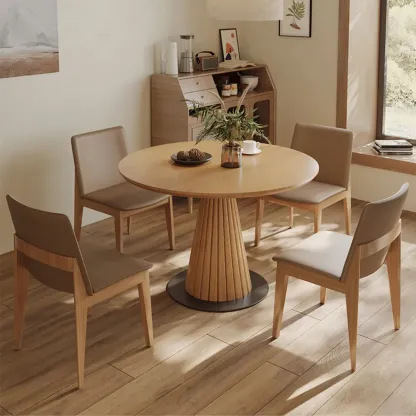 Modern Light Wood Round Dining Table Image - 4
