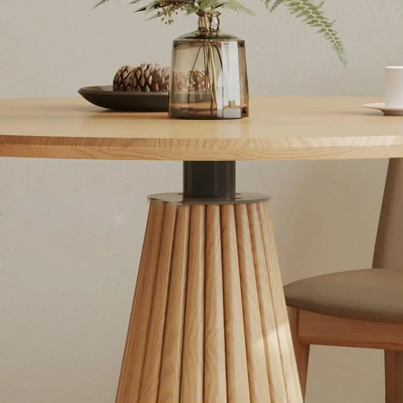 Modern Light Wood Round Dining Table Image - 6