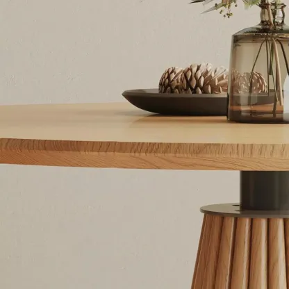Modern Light Wood Round Dining Table Image - 7