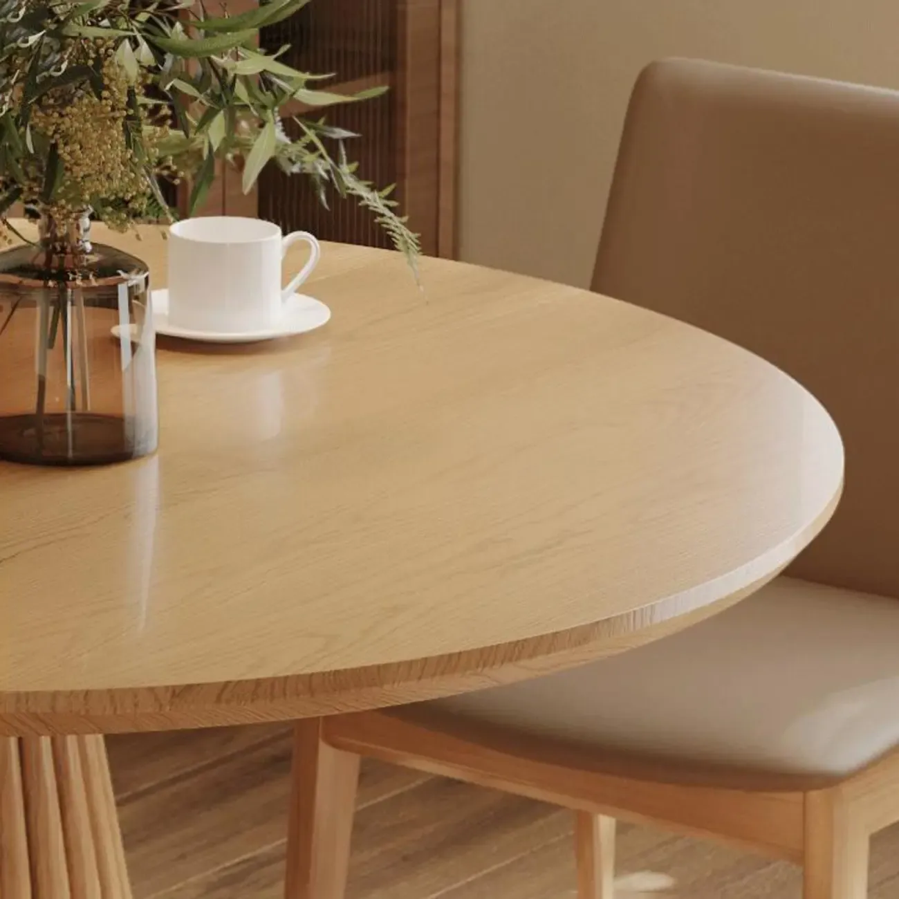 Modern Light Wood Round Dining Table Image - 9