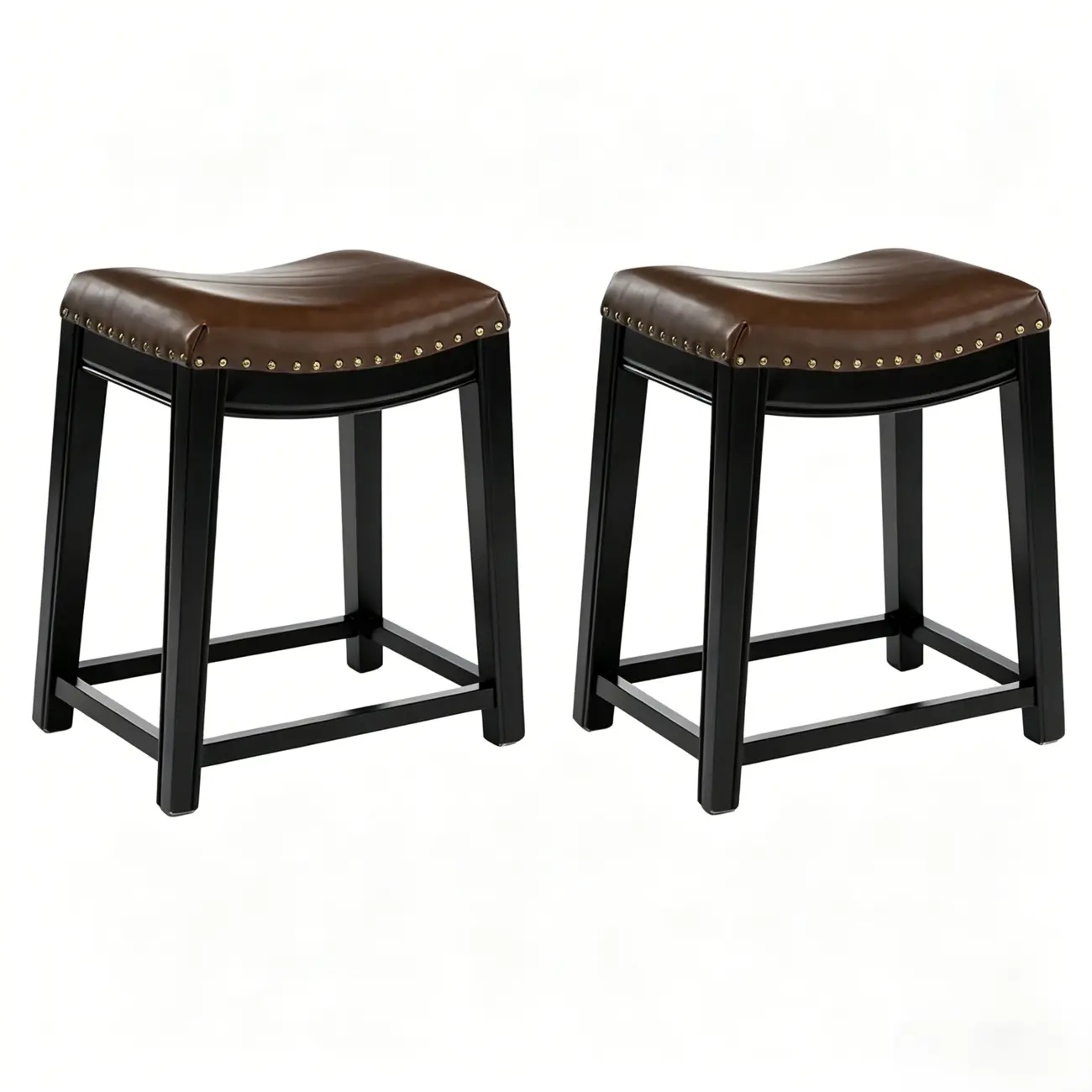 Traditional Saddle Genuine Leather Counter Height Stools Image - 15 | homeyfad