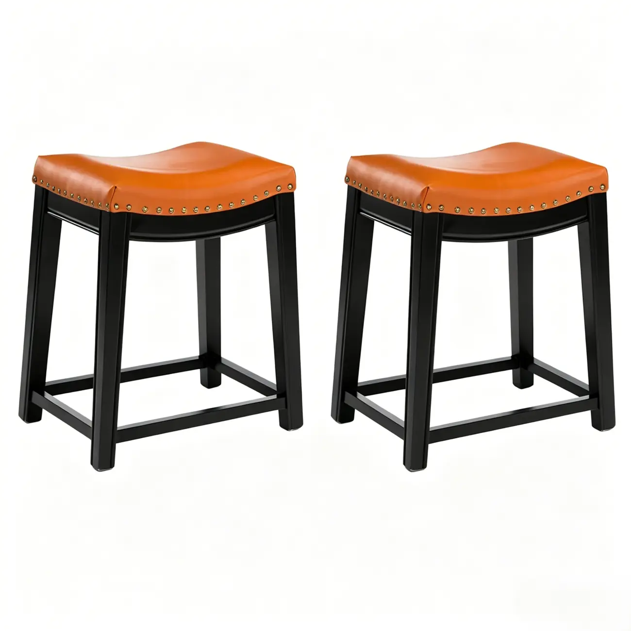Traditional Saddle Genuine Leather Counter Height Stools Image - 13 | homeyfad