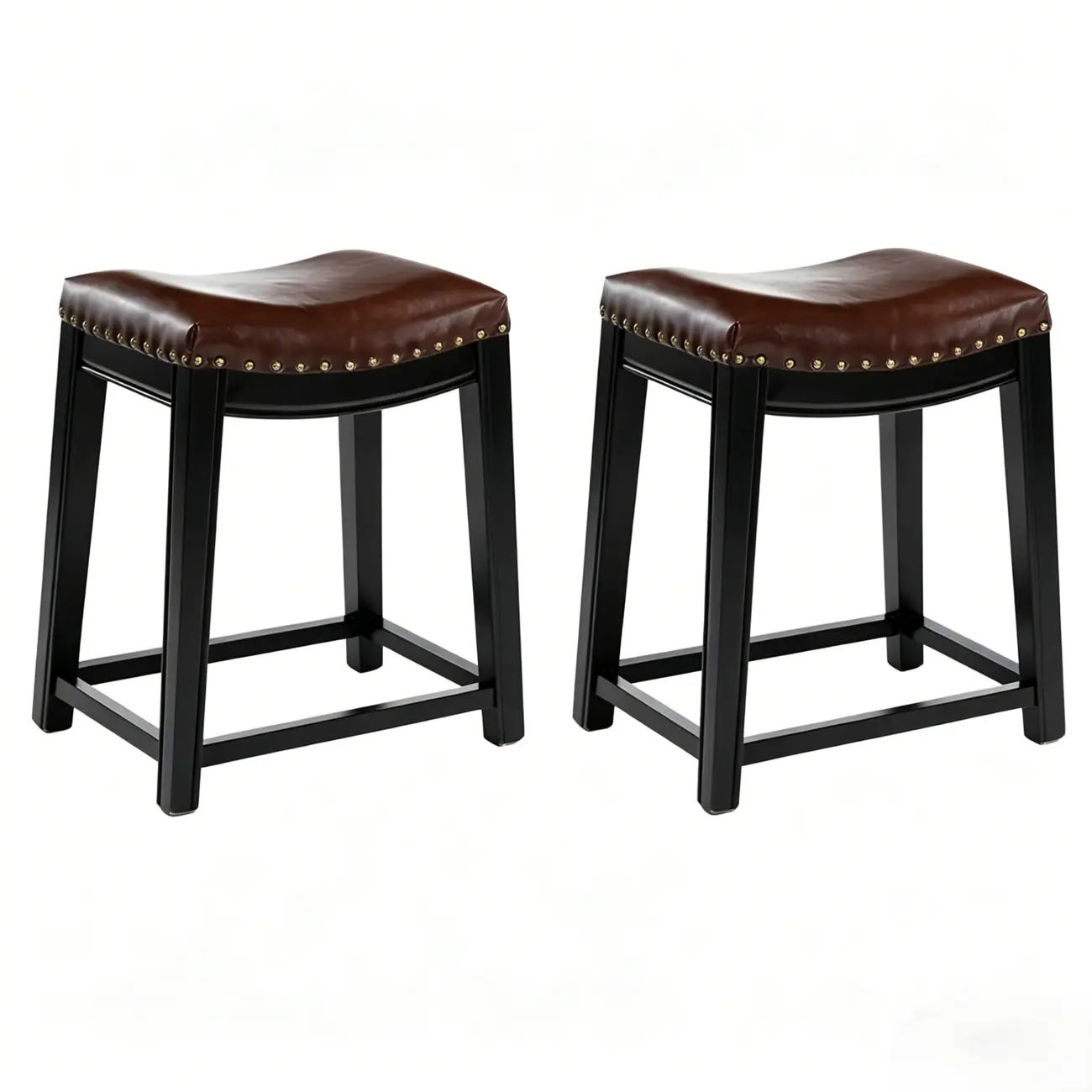 Traditional Saddle Genuine Leather Counter Height Stools Image - 17 | homeyfad