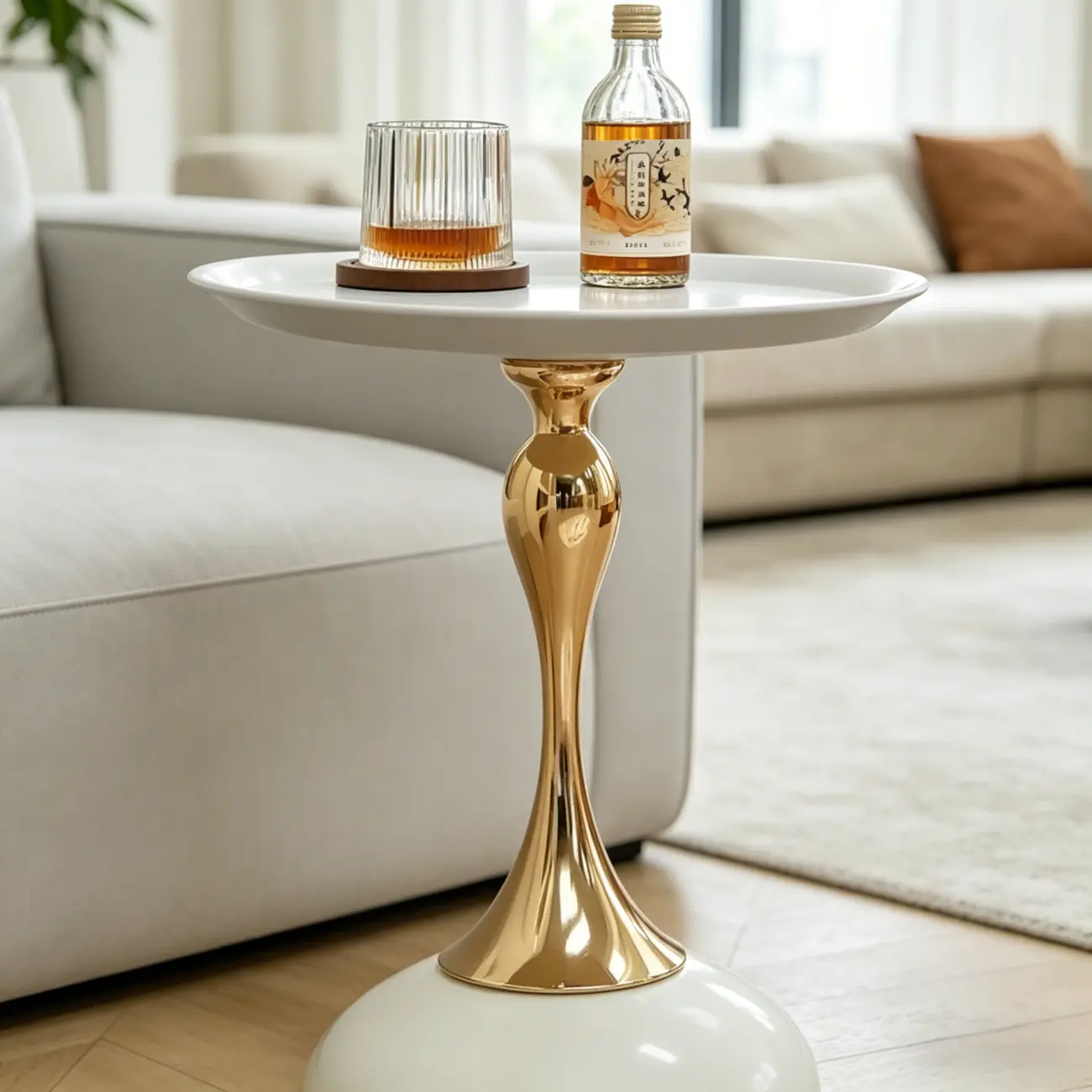 Luxurious Round Metal End Table with Tray for Living Room Image - 4 | homeyfad
