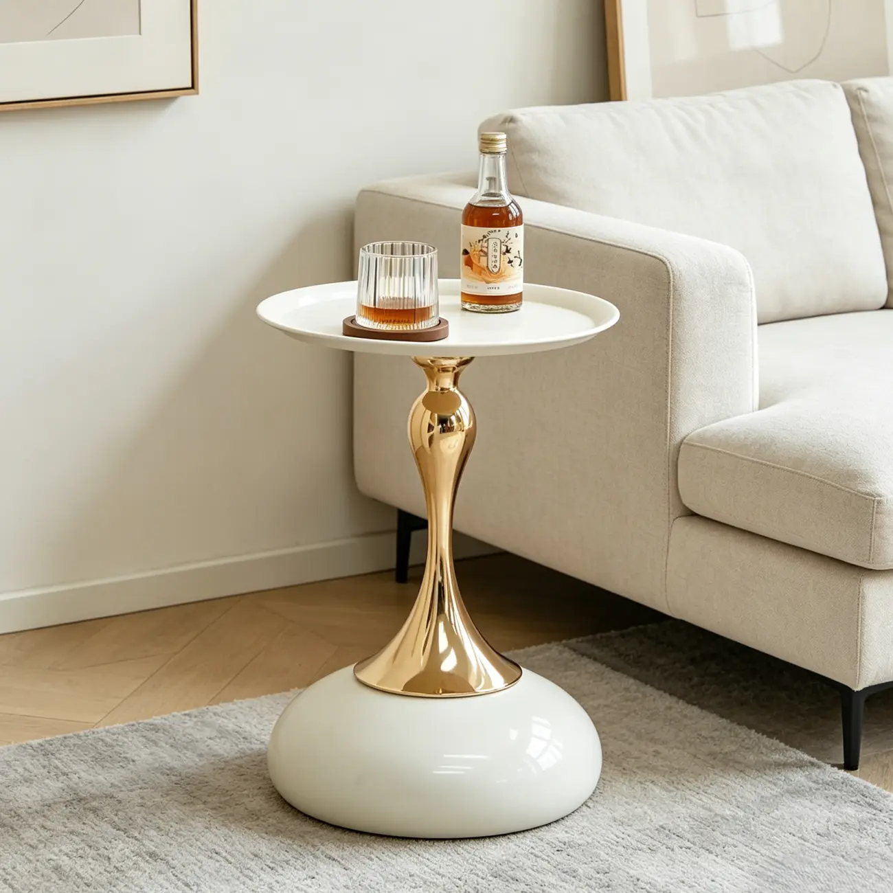 Luxurious Round Metal End Table with Tray for Living Room Image - 2 | homeyfad