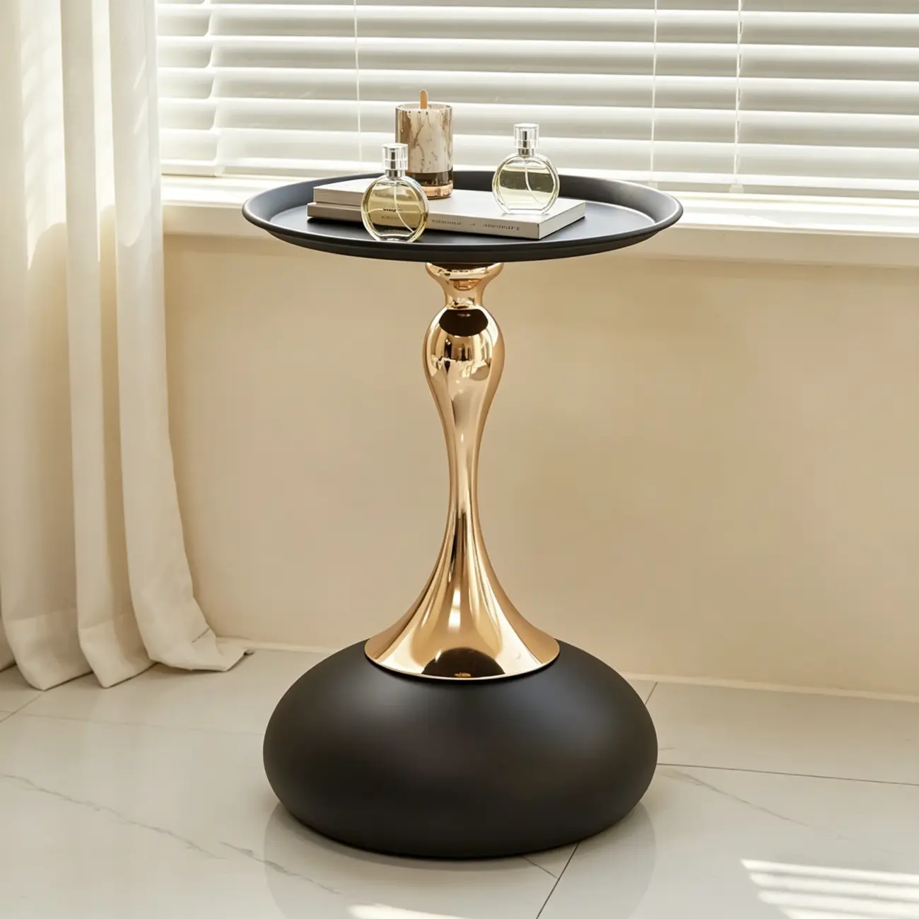 Luxurious Round Metal End Table with Tray for Living Room Image - 7 | homeyfad