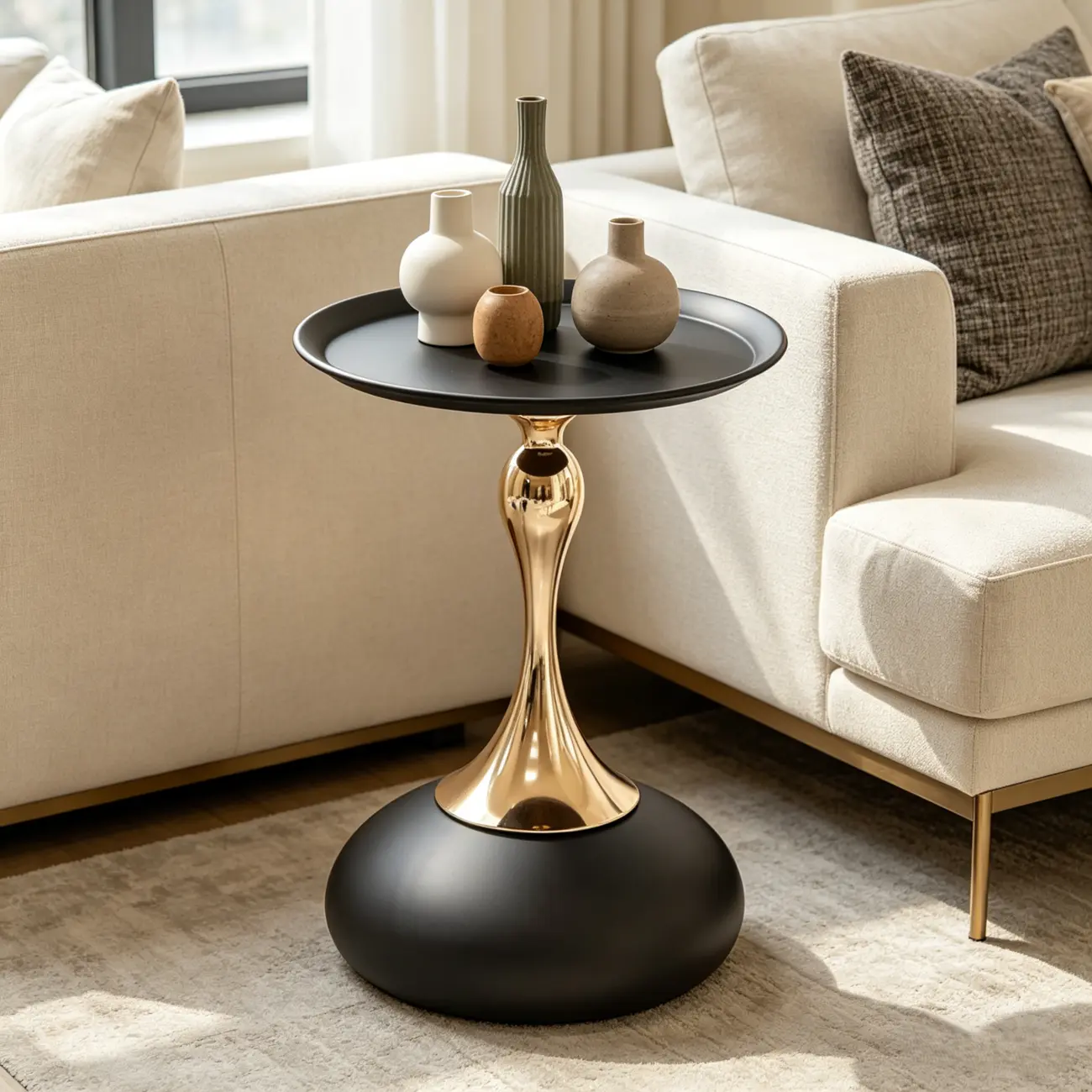 Luxurious Round Metal End Table with Tray for Living Room Image - 1 | homeyfad