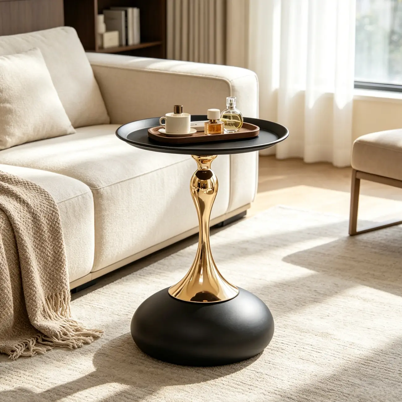 Luxurious Round Metal End Table with Tray for Living Room Image - 6 | homeyfad