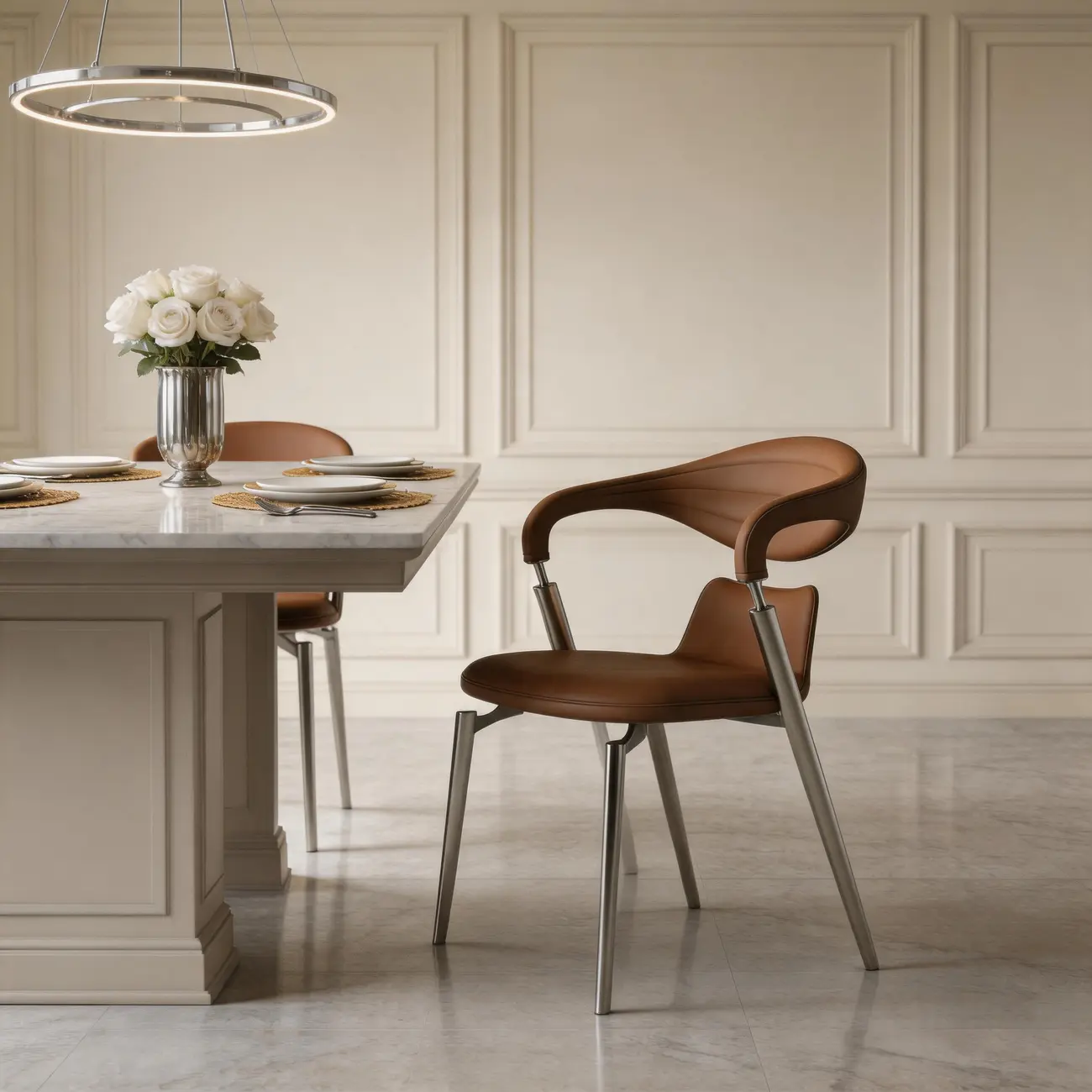 Luxury Curved Open Back Faux Leather Dining Chair Stainless Steel Legs Image - 9 | homeyfad