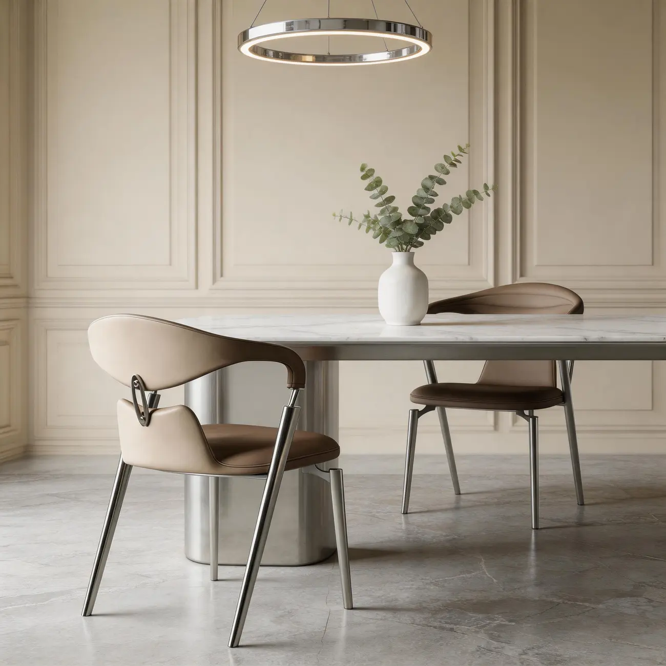 Luxury Curved Open Back Faux Leather Dining Chair Stainless Steel Legs Image - 11 | homeyfad