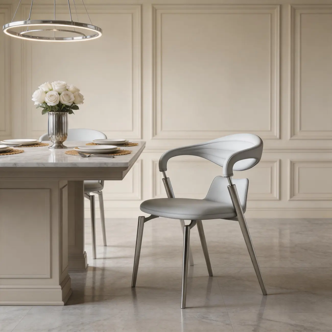 Luxury Curved Open Back Faux Leather Dining Chair Stainless Steel Legs Image - 10 | homeyfad