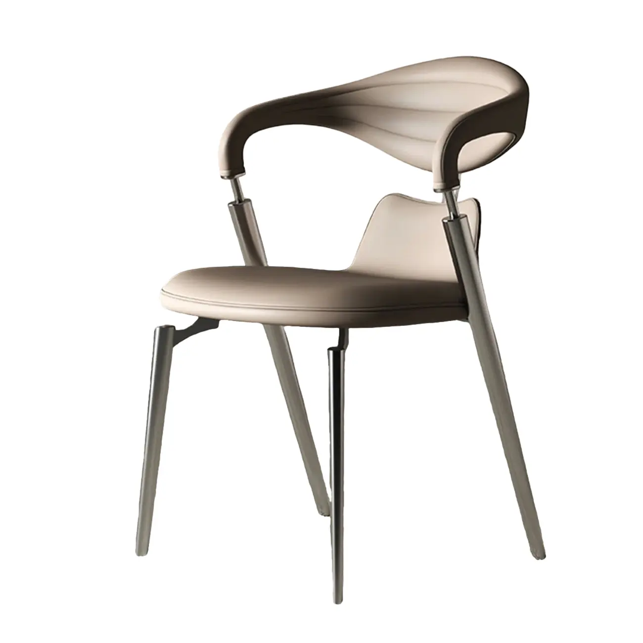Luxury Curved Open Back Faux Leather Dining Chair Stainless Steel Legs Image - 13 | homeyfad