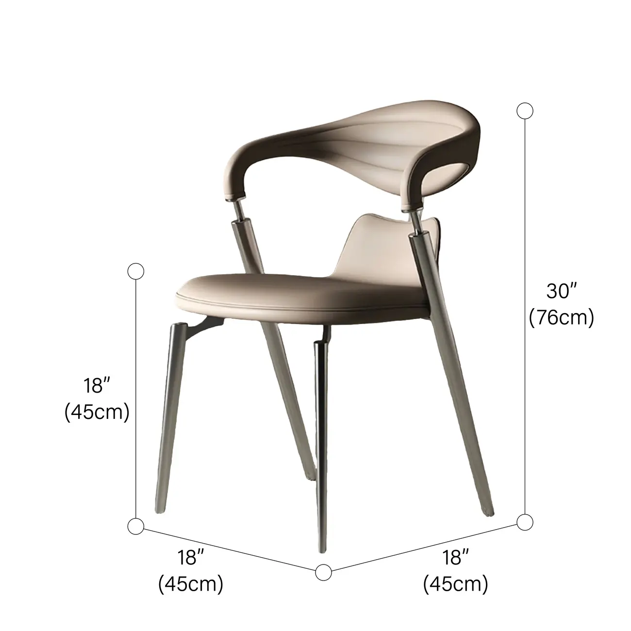 Luxury Curved Open Back Faux Leather Dining Chair Stainless Steel Legs #size | homeyfad