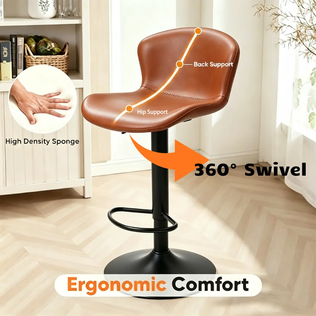Industrial Waterproof Pu Leather Adjustable Swivel Bar Stool Image - 5 | homeyfad